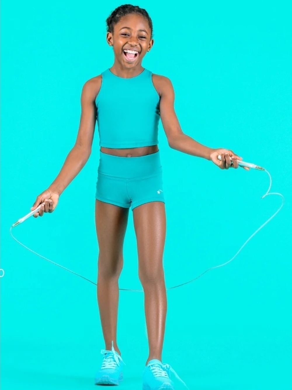 Kids Teal Active Crop Top and Shorts Set - Youth Athletic Outfit